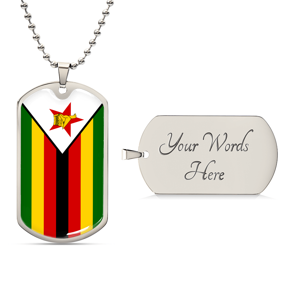 Personalized Zimbabwe Flag Pendant Necklace Stainless Steel or 18k Gold with Optional Engraving