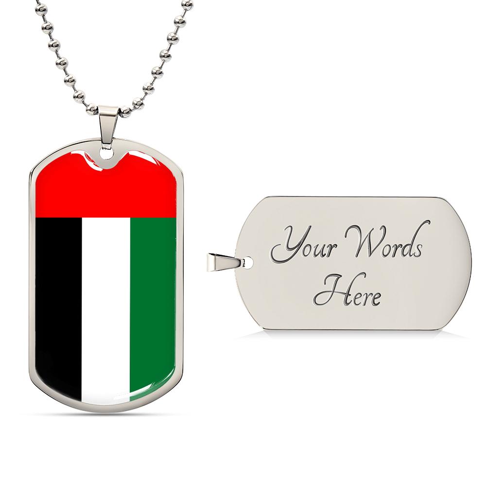 Personalized United Arab Emirates Flag Pendant Necklace Stainless Steel or 18k Gold with Optional Engraving