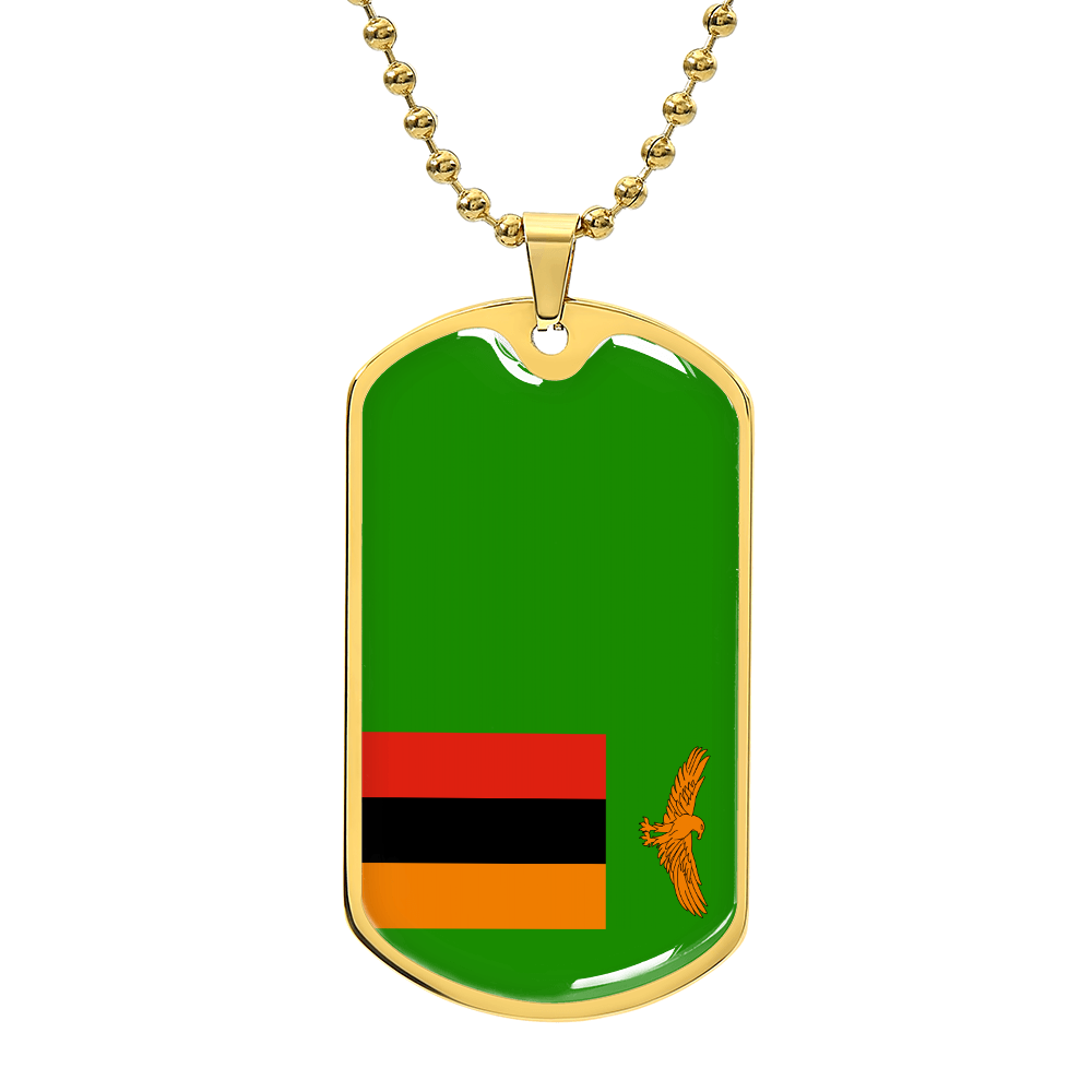 Personalized Zambia Flag Pendant Necklace Stainless Steel or 18k Gold with Optional Engraving