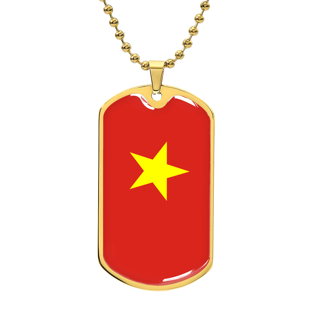 Personalized Vietnam Flag Pendant Necklace Stainless Steel or 18k Gold with Optional Engraving