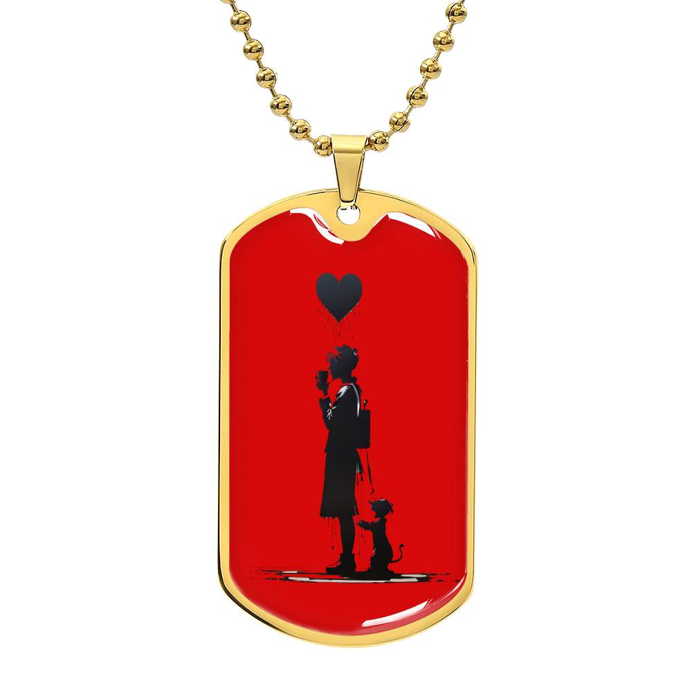 "Coffee, Heart, and Intrigue: Banksy-Inspired Pendant Necklace" RED