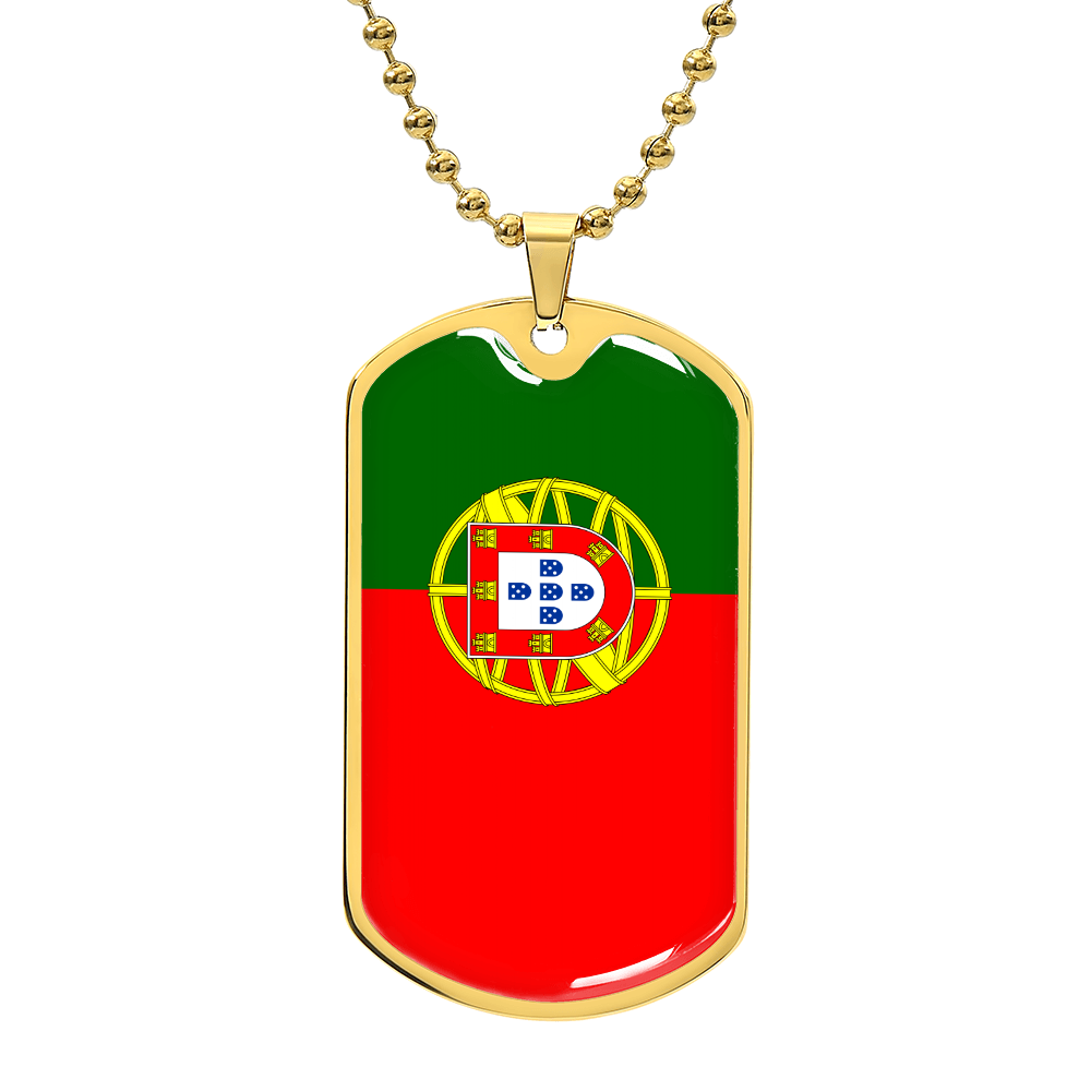 Personalized Portugal Flag Pendant Necklace Stainless Steel or 18k Gold with Optional Engraving