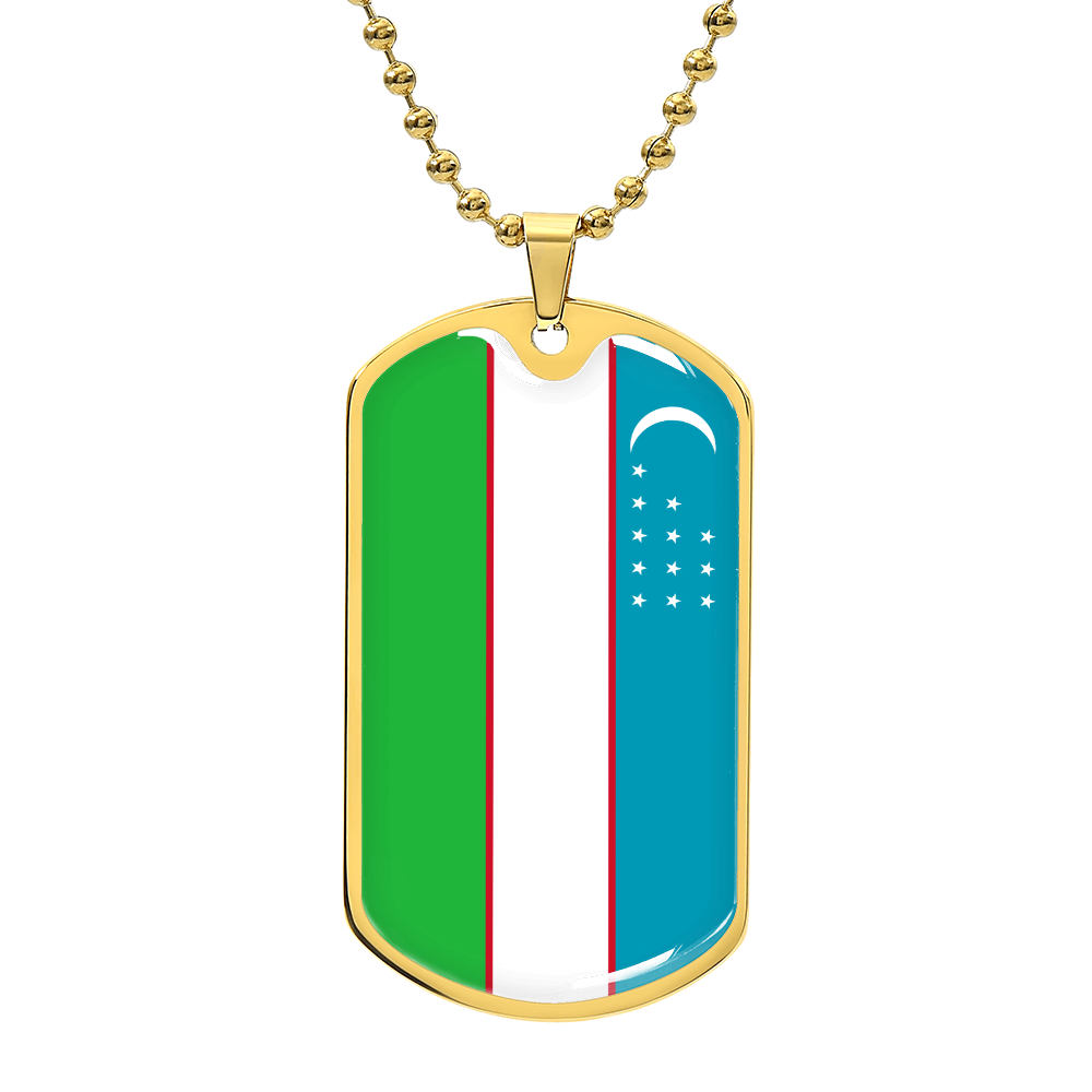 Personalized Uzbekistan Flag Pendant Necklace Stainless Steel or 18k Gold with Optional Engraving