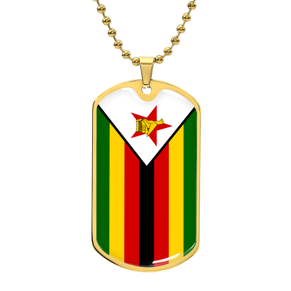 Personalized Zimbabwe Flag Pendant Necklace Stainless Steel or 18k Gold with Optional Engraving