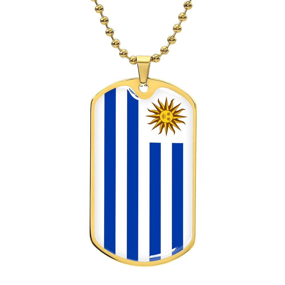 Personalized Uruguay Flag Pendant Necklace Stainless Steel or 18k Gold with Optional Engraving