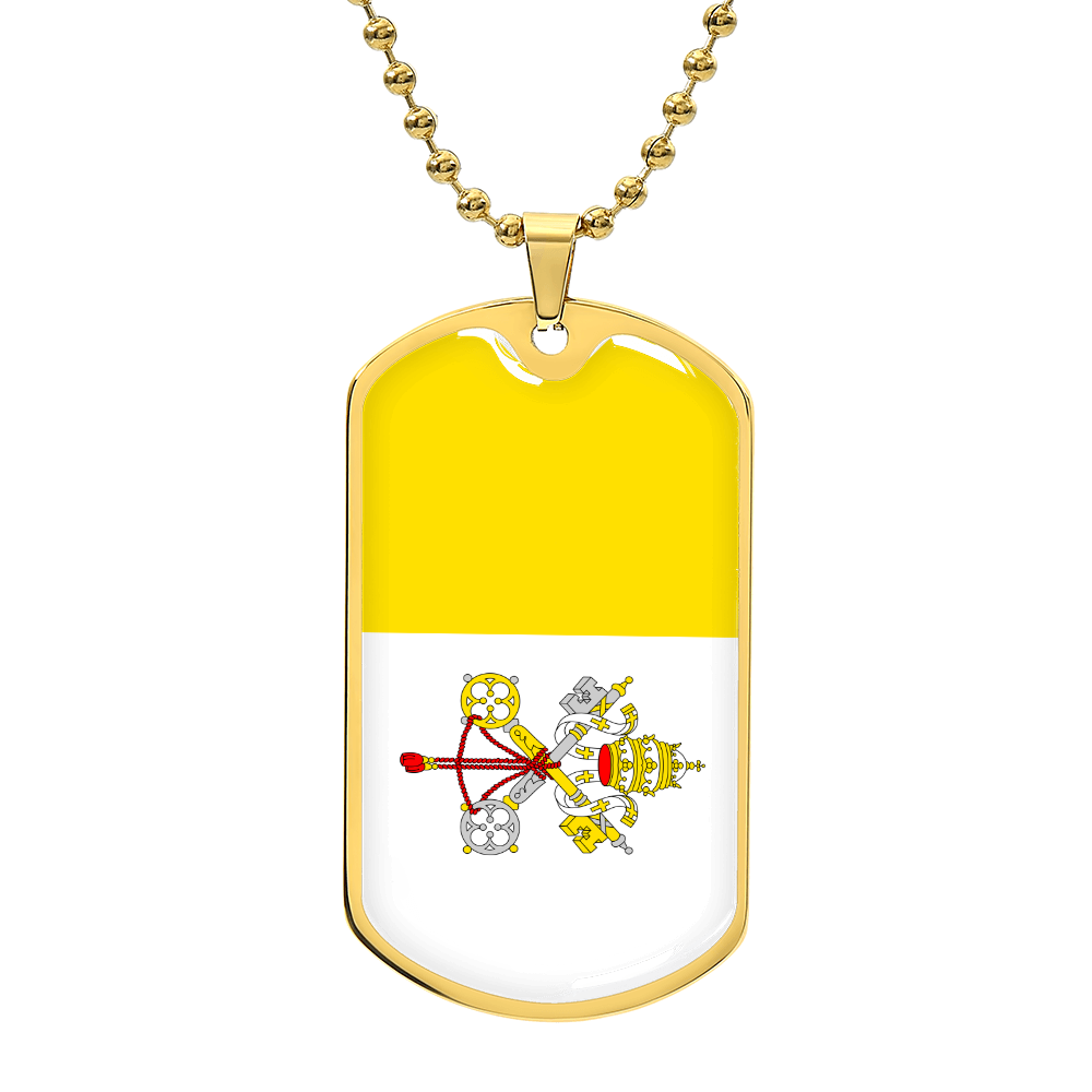 Personalized Vatican Flag Pendant Necklace Stainless Steel or 18k Gold with Optional Engraving