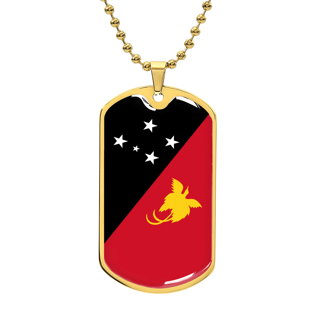 Papua New Guinea Flag Necklace Stainless Steel or 18k Gold Dog Tag