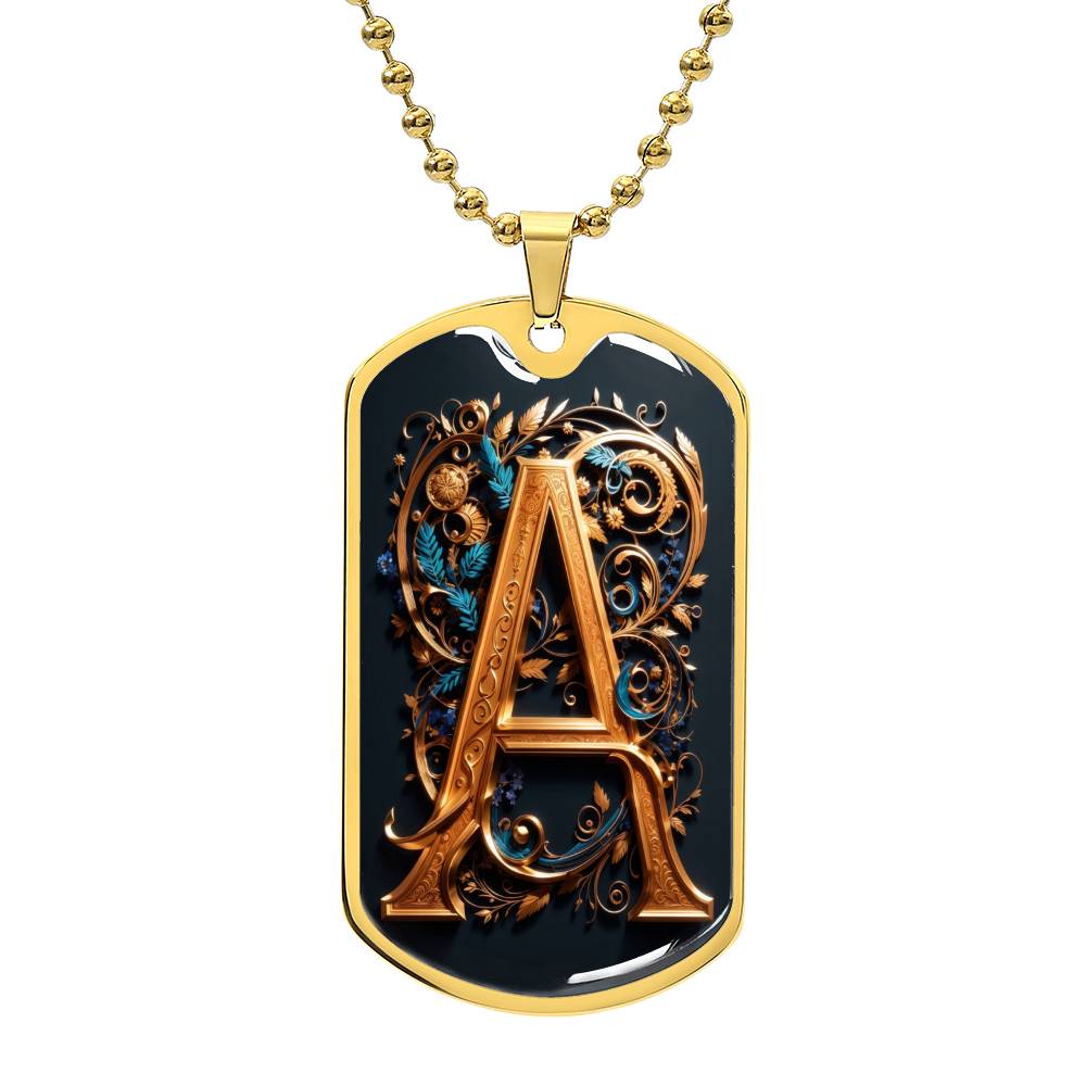 Elegant Dog Tag Necklace with rich and opulent Monogram 'A' Design