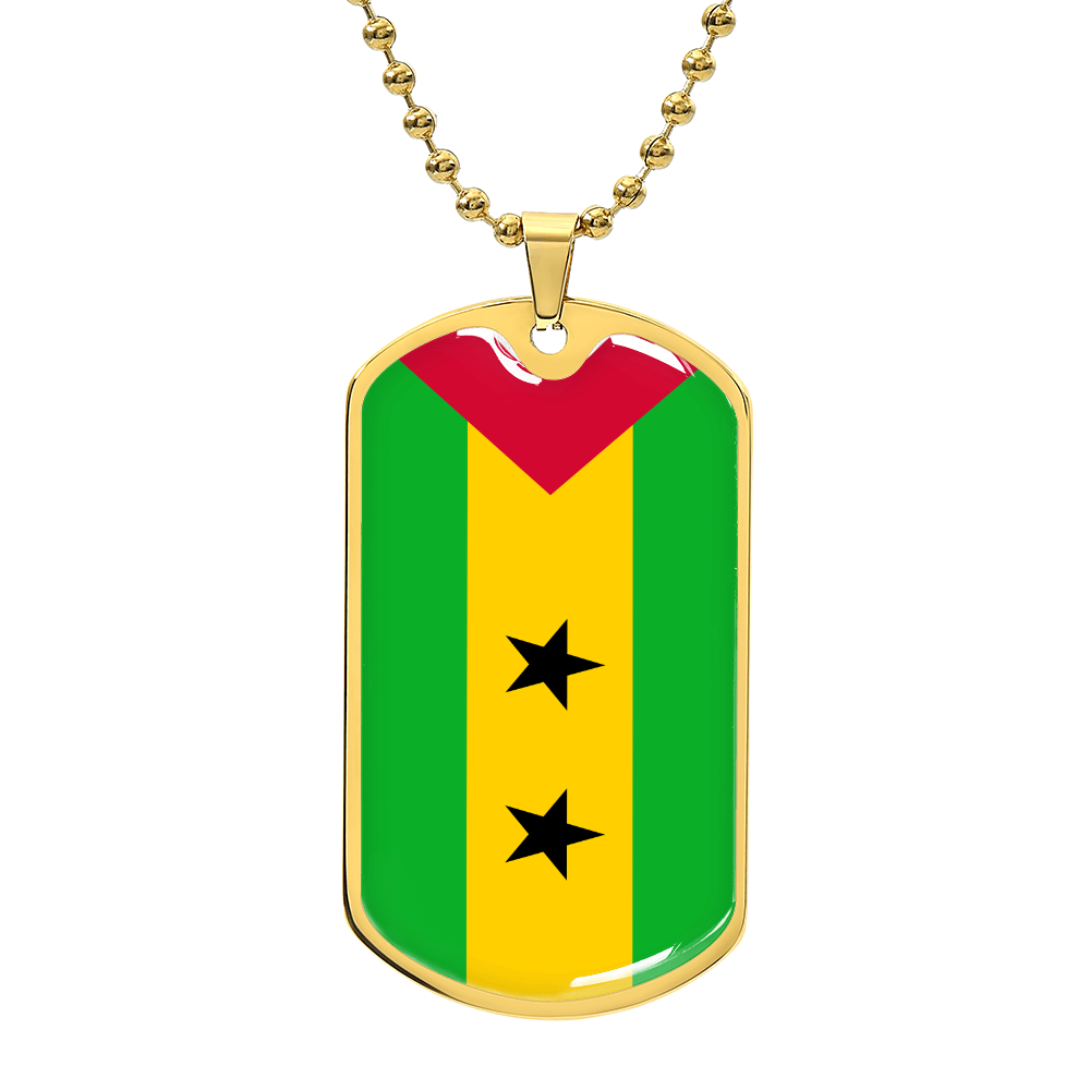 Sao Tome and Principe Flag Necklace Stainless Steel or 18k Gold Dog Tag