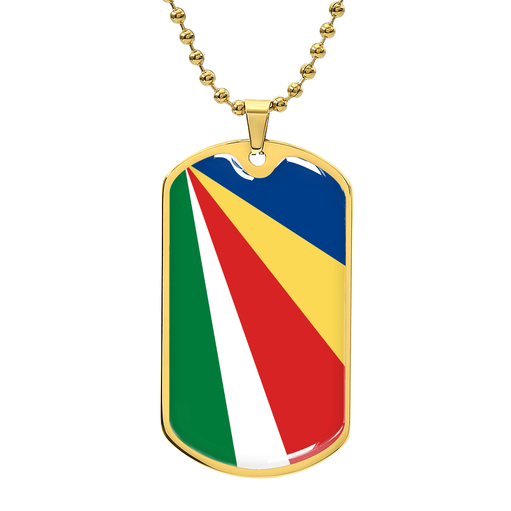 Personalized Seychelles Flag Pendant Necklace Stainless Steel or 18k Gold with Optional Engraving