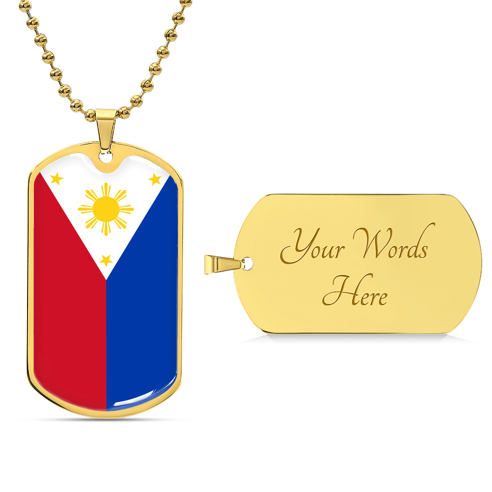 Philippines Flag Necklace Stainless Steel or 18k Gold Dog Tag