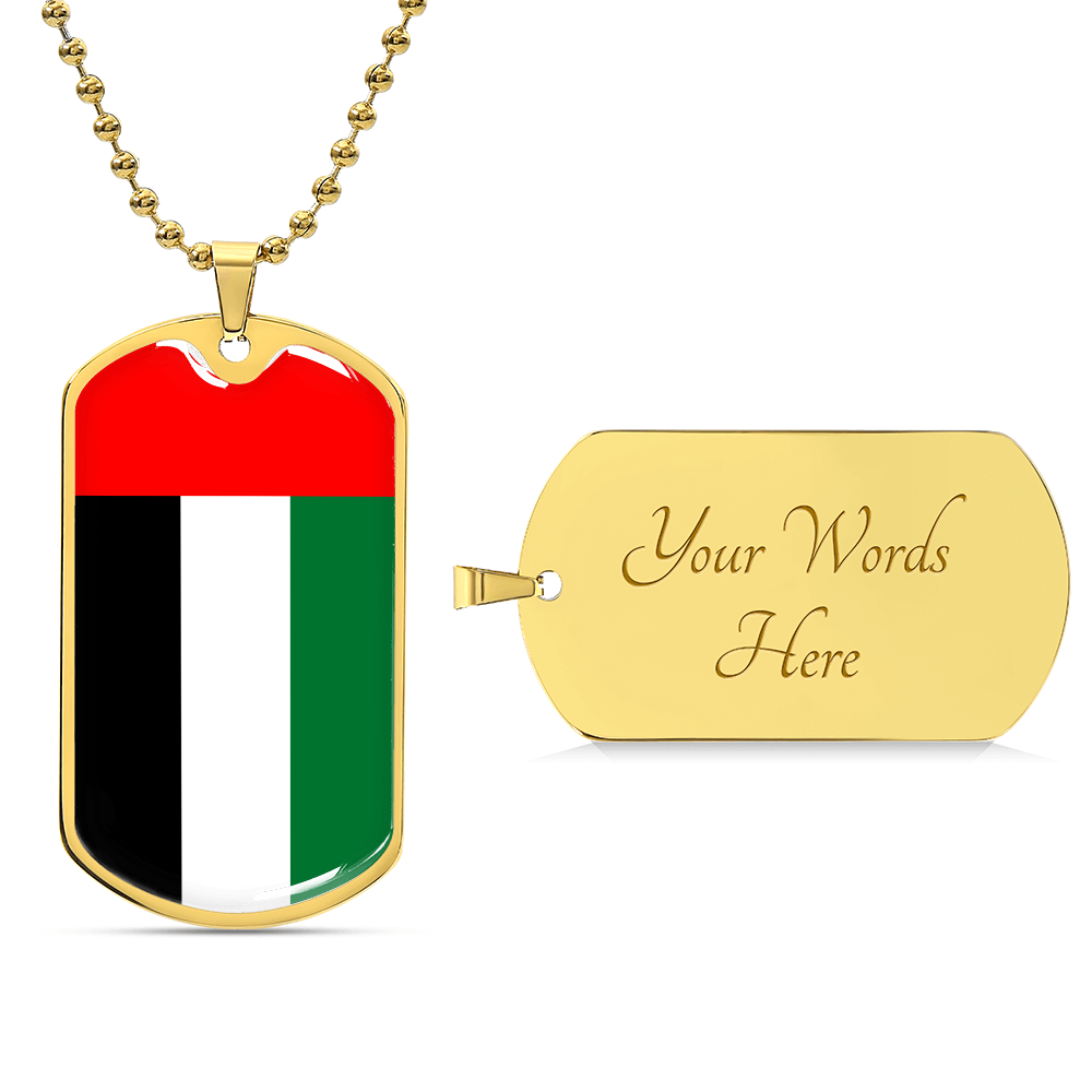 Personalized United Arab Emirates Flag Pendant Necklace Stainless Steel or 18k Gold with Optional Engraving