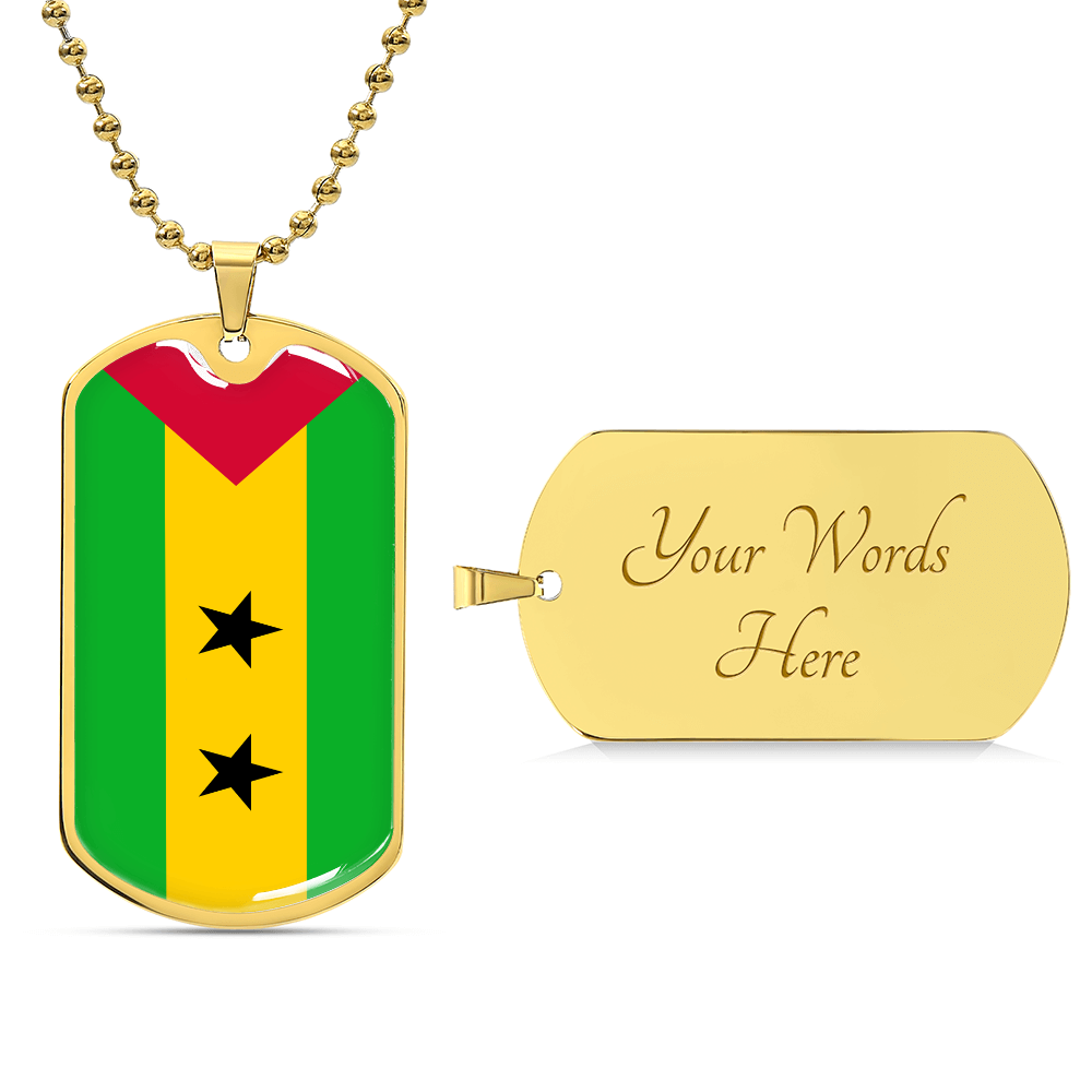 Sao Tome and Principe Flag Necklace Stainless Steel or 18k Gold Dog Tag