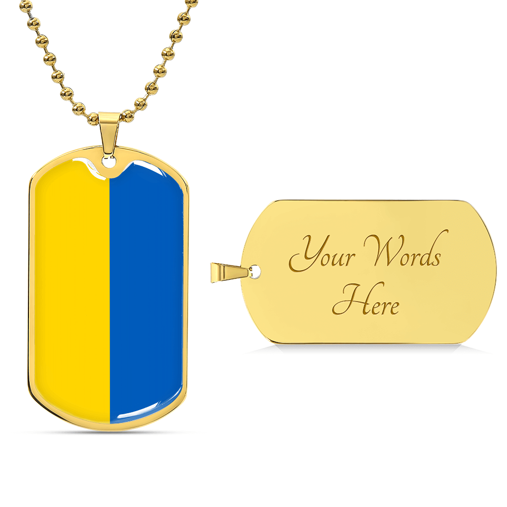 Personalized Ukraine Flag Pendant Necklace Stainless Steel or 18k Gold with Optional Engraving