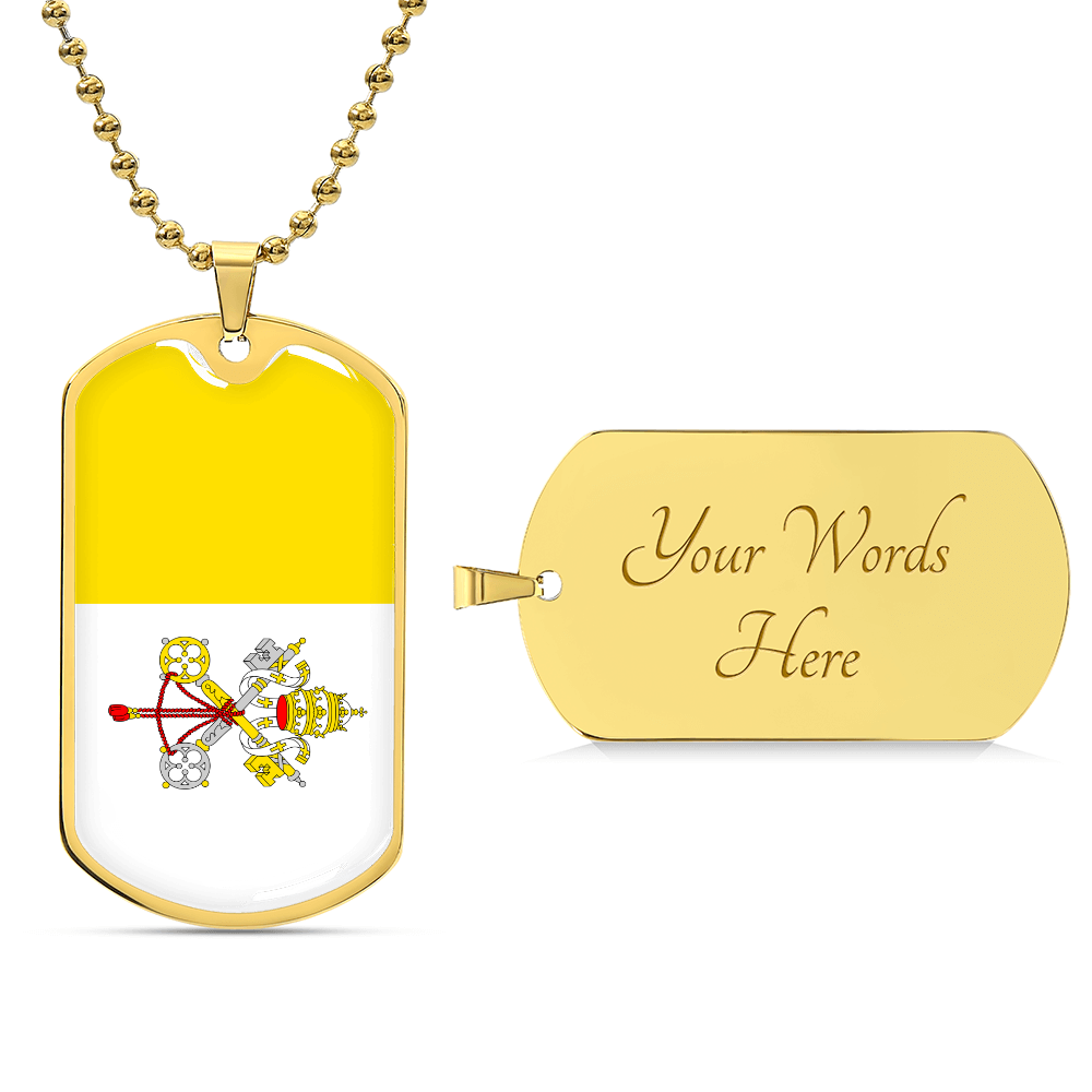 Personalized Vatican Flag Pendant Necklace Stainless Steel or 18k Gold with Optional Engraving