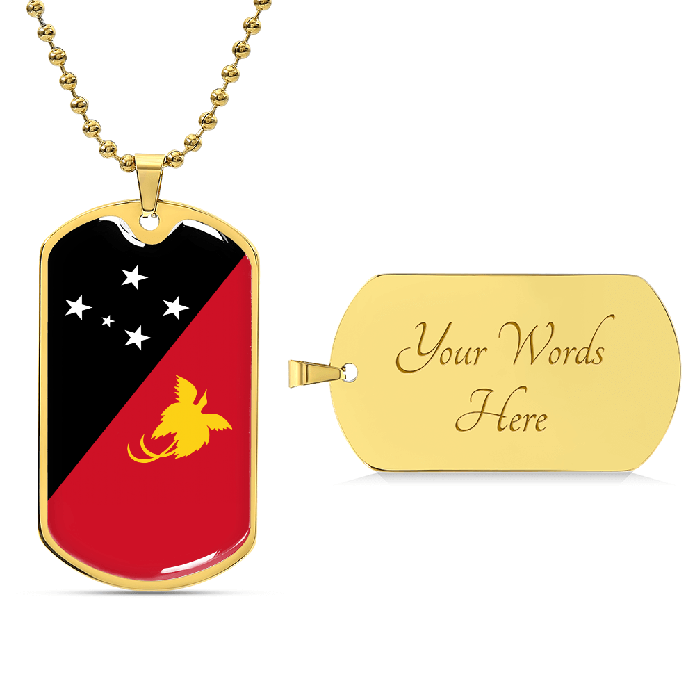 Papua New Guinea Flag Necklace Stainless Steel or 18k Gold Dog Tag