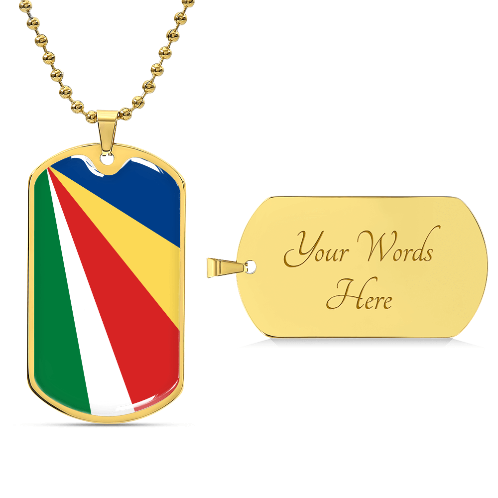Personalized Seychelles Flag Pendant Necklace Stainless Steel or 18k Gold with Optional Engraving