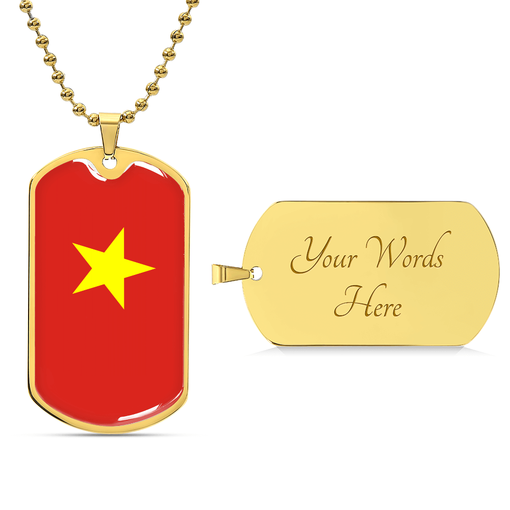 Personalized Vietnam Flag Pendant Necklace Stainless Steel or 18k Gold with Optional Engraving