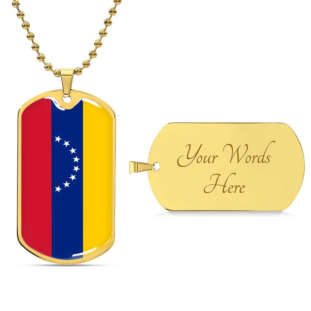Personalized Venezuela Flag Pendant Necklace Stainless Steel or 18k Gold with Optional Engraving