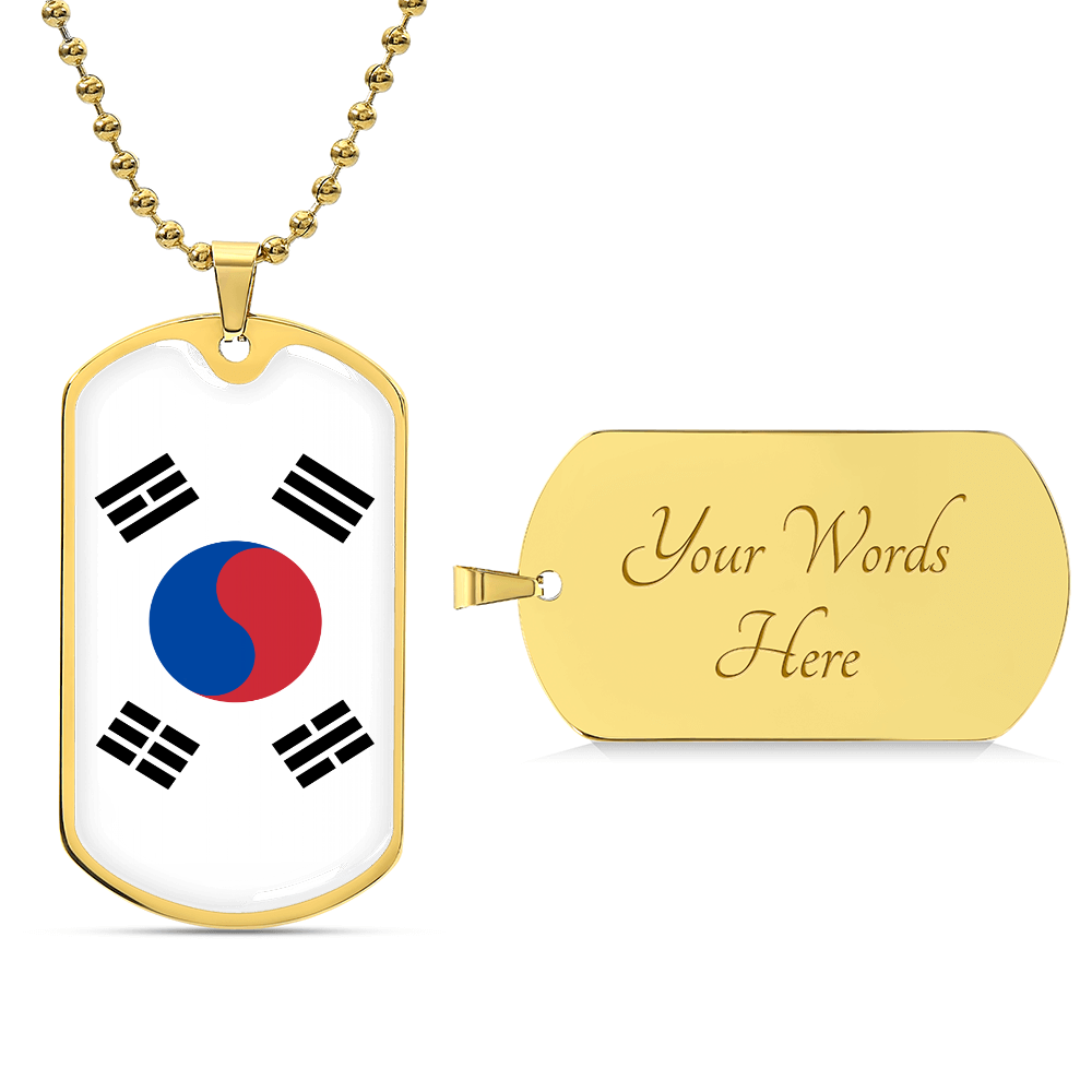 South Korea Dog Tag Flag Necklace Stainless Steel or 18k Gold
