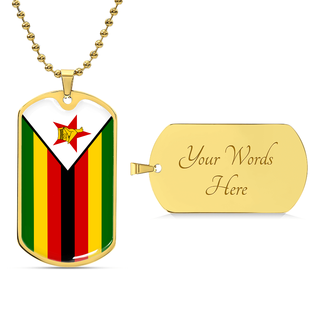 Personalized Zimbabwe Flag Pendant Necklace Stainless Steel or 18k Gold with Optional Engraving