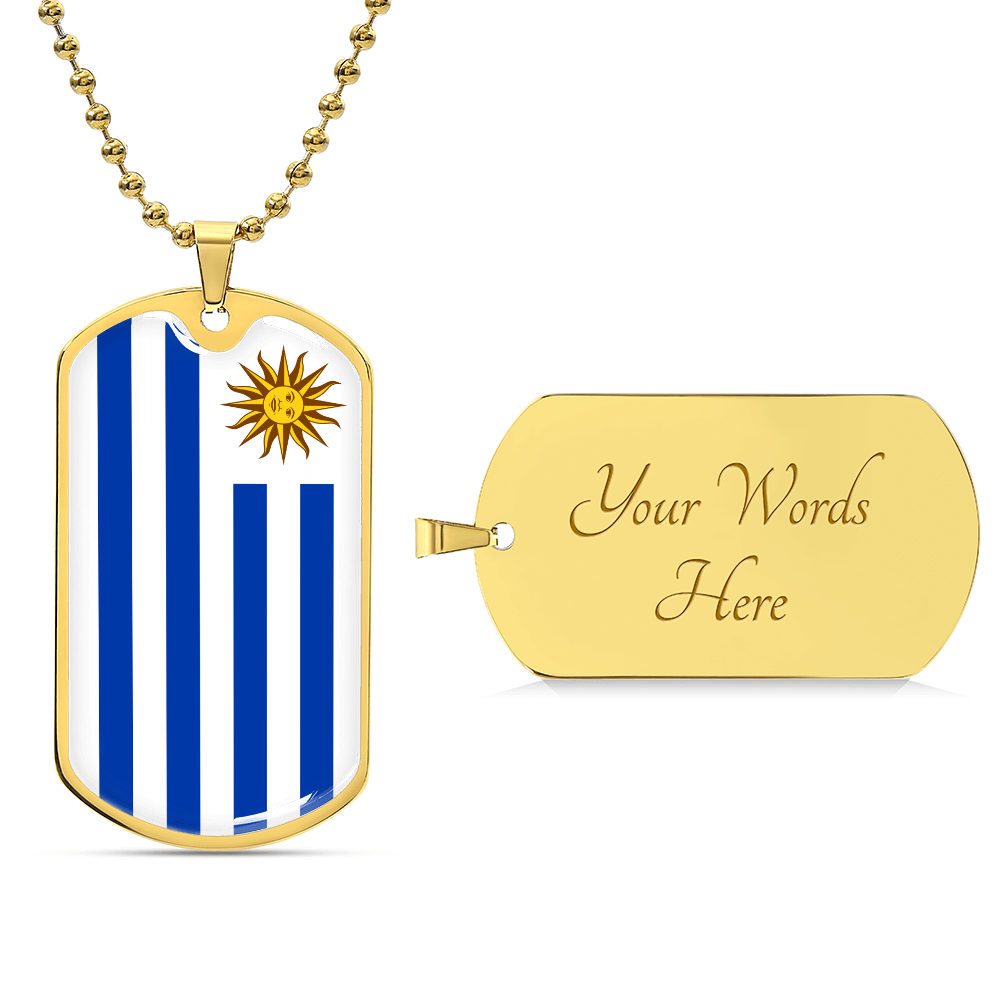 Personalized Uruguay Flag Pendant Necklace Stainless Steel or 18k Gold with Optional Engraving