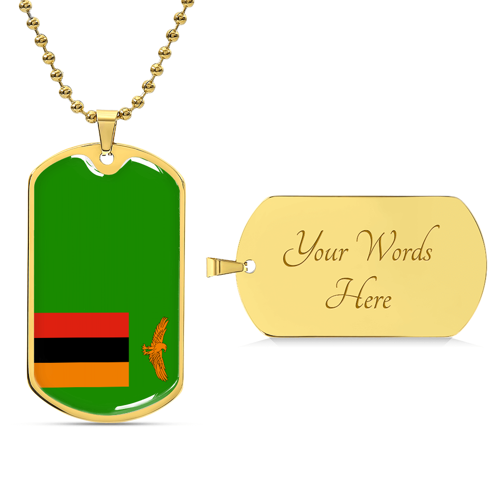 Personalized Zambia Flag Pendant Necklace Stainless Steel or 18k Gold with Optional Engraving