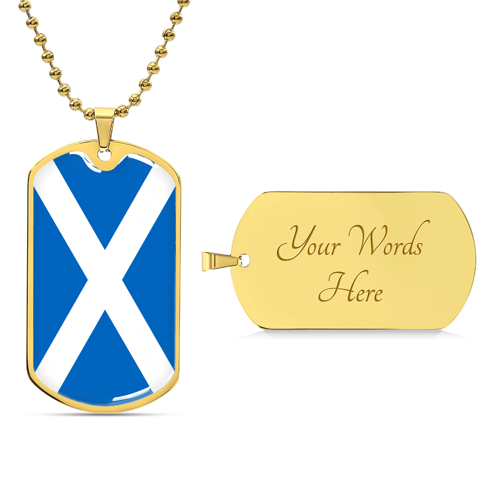 Personalized Scotland Flag Pendant Necklace Stainless Steel or 18k Gold with Optional Engraving