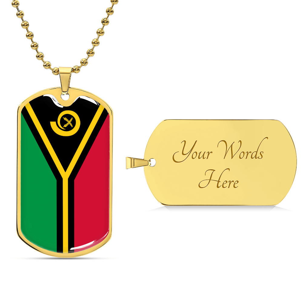 Personalized Vanuatu Flag Pendant Necklace Stainless Steel or 18k Gold with Optional Engraving