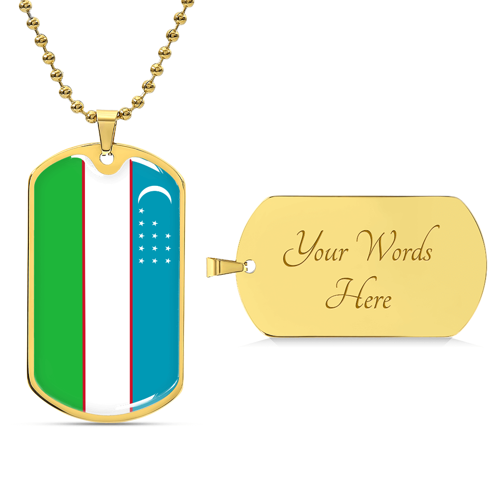 Personalized Uzbekistan Flag Pendant Necklace Stainless Steel or 18k Gold with Optional Engraving