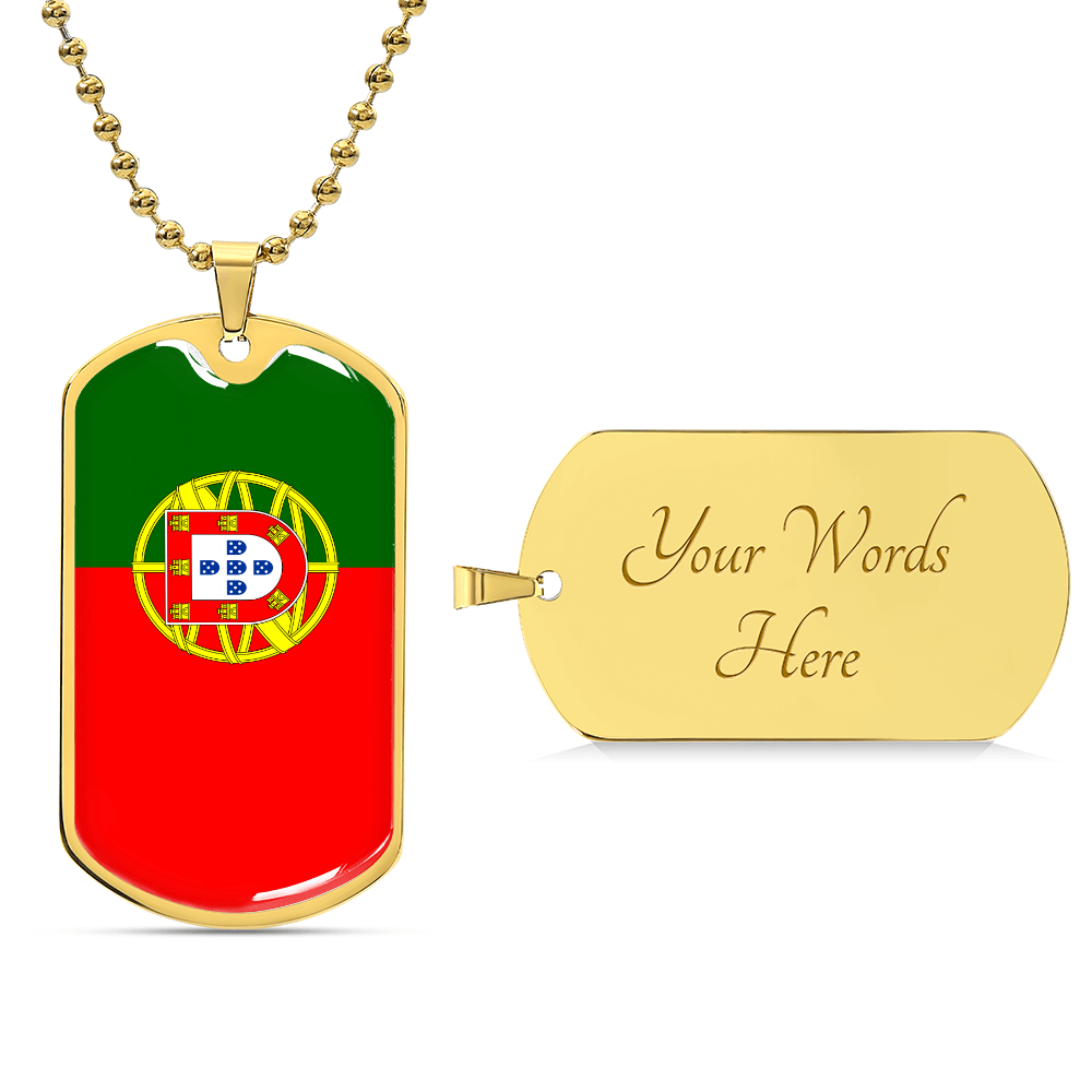 Personalized Portugal Flag Pendant Necklace Stainless Steel or 18k Gold with Optional Engraving