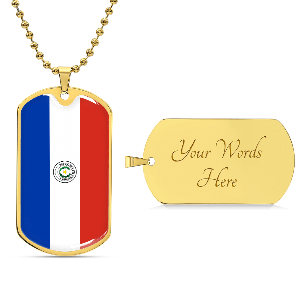 Paraguay Flag Necklace Stainless Steel or 18k Gold Dog Tag