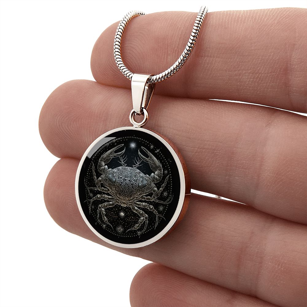Cancer Zodiac Jewelry Pendant Necklace in Liquid Glass - Personalized Engraving Option - Horoscope Birthdates June 21 - July 22