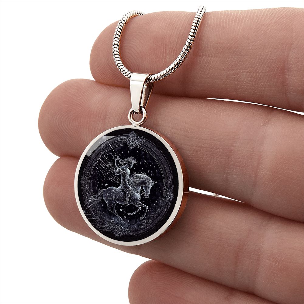Sagittarius Zodiac Jewelry Pendant Necklace in Liquid Glass - Personalized Engraving Option - Horoscope Birthdates November 22 to December 21.