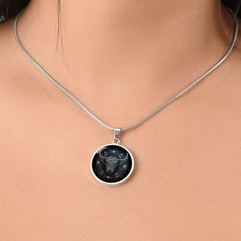 Taurus Zodiac Jewelry Pendant Necklace in Liquid Glass - Can be Personalized with Engraving - Horoscope Birthdates April 20 - May 20
