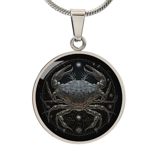Cancer Zodiac Jewelry Pendant Necklace in Liquid Glass - Personalized Engraving Option - Horoscope Birthdates June 21 - July 22