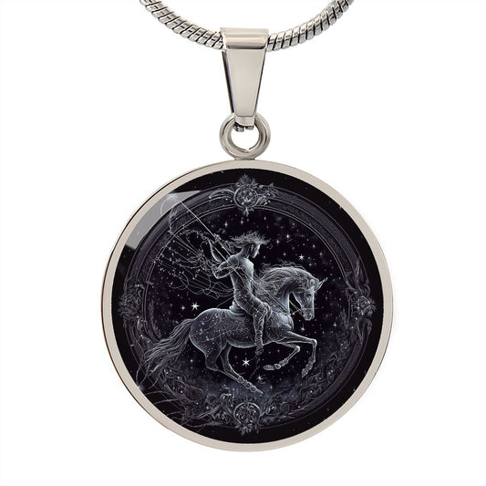 Sagittarius Zodiac Jewelry Pendant Necklace in Liquid Glass - Personalized Engraving Option - Horoscope Birthdates November 22 to December 21.