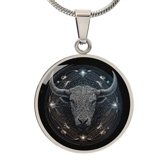 Taurus Zodiac Jewelry Pendant Necklace in Liquid Glass - Can be Personalized with Engraving - Horoscope Birthdates April 20 - May 20