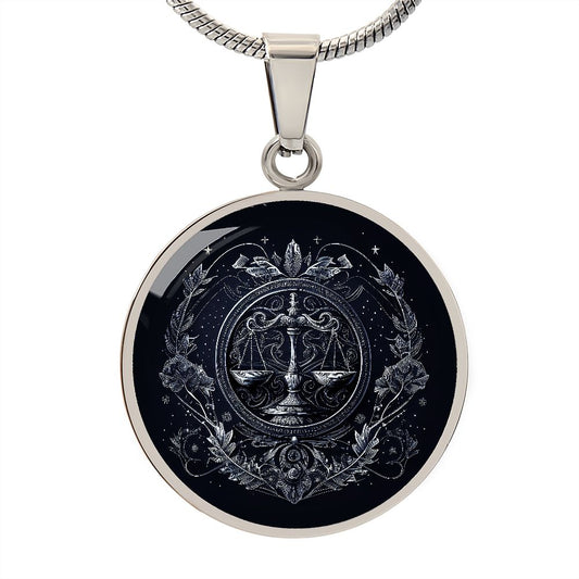 Libra Zodiac Jewelry Pendant Necklace in Liquid Glass - Can be Personalized with Engraving - Horoscope BirthdatesSeptember 22 and October 23