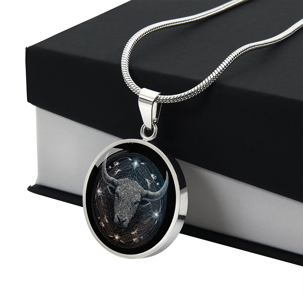 Taurus Zodiac Jewelry Pendant Necklace in Liquid Glass - Can be Personalized with Engraving - Horoscope Birthdates April 20 - May 20
