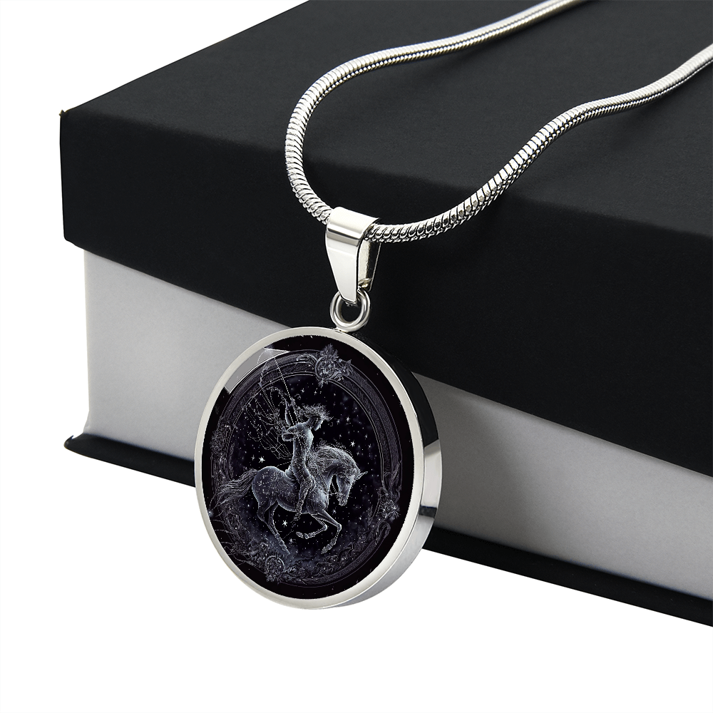 Sagittarius Zodiac Jewelry Pendant Necklace in Liquid Glass - Personalized Engraving Option - Horoscope Birthdates November 22 to December 21.