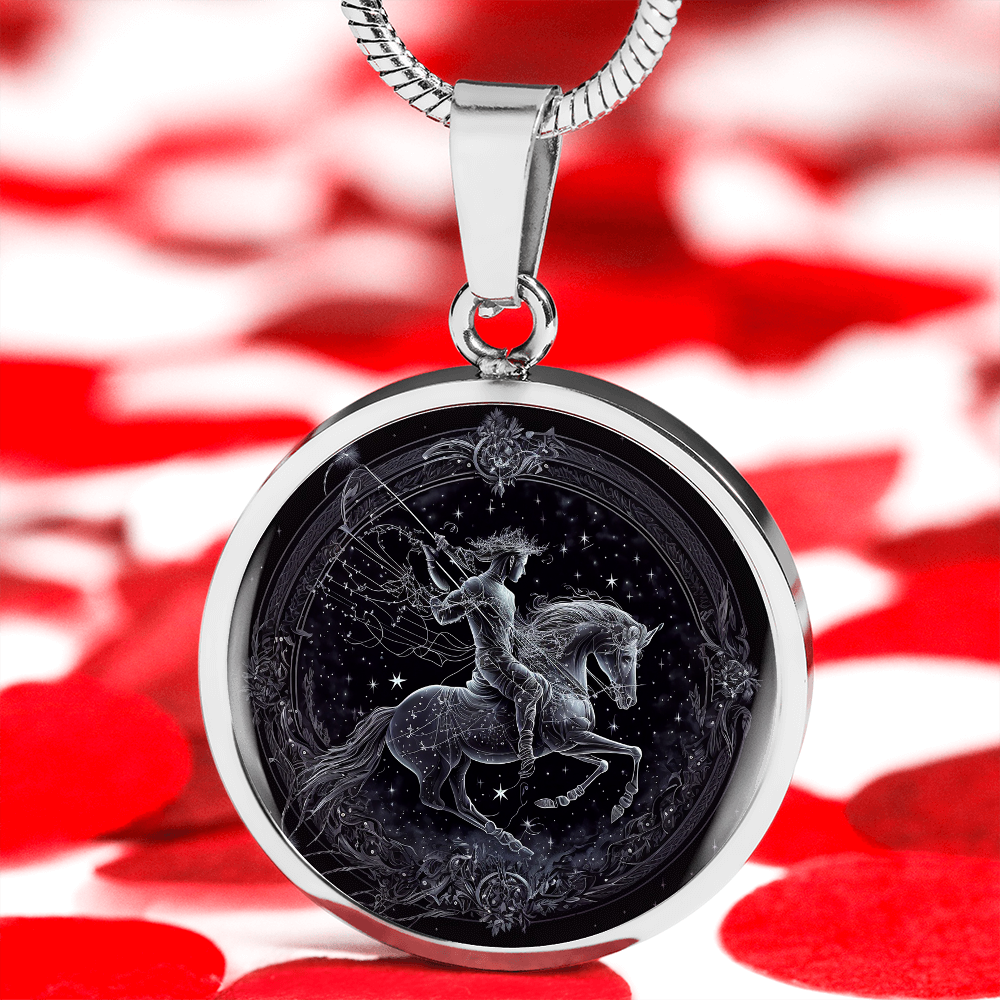 Sagittarius Zodiac Jewelry Pendant Necklace in Liquid Glass - Personalized Engraving Option - Horoscope Birthdates November 22 to December 21.