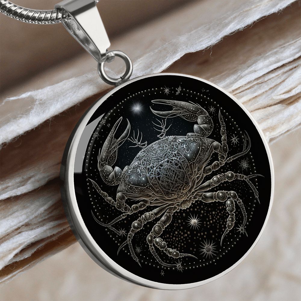 Cancer Zodiac Jewelry Pendant Necklace in Liquid Glass - Personalized Engraving Option - Horoscope Birthdates June 21 - July 22