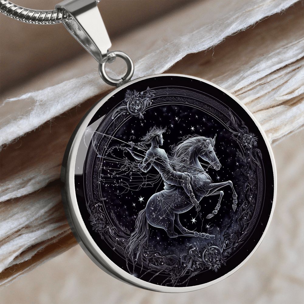 Sagittarius Zodiac Jewelry Pendant Necklace in Liquid Glass - Personalized Engraving Option - Horoscope Birthdates November 22 to December 21.