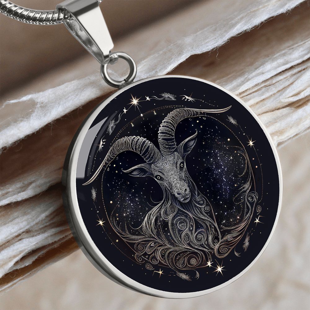 Zodiac Capricorn Jewelry Pendant Necklace in Liquid Glass  Personalized with Engraving Option  Horoscope Birthdates December 22 to January 19