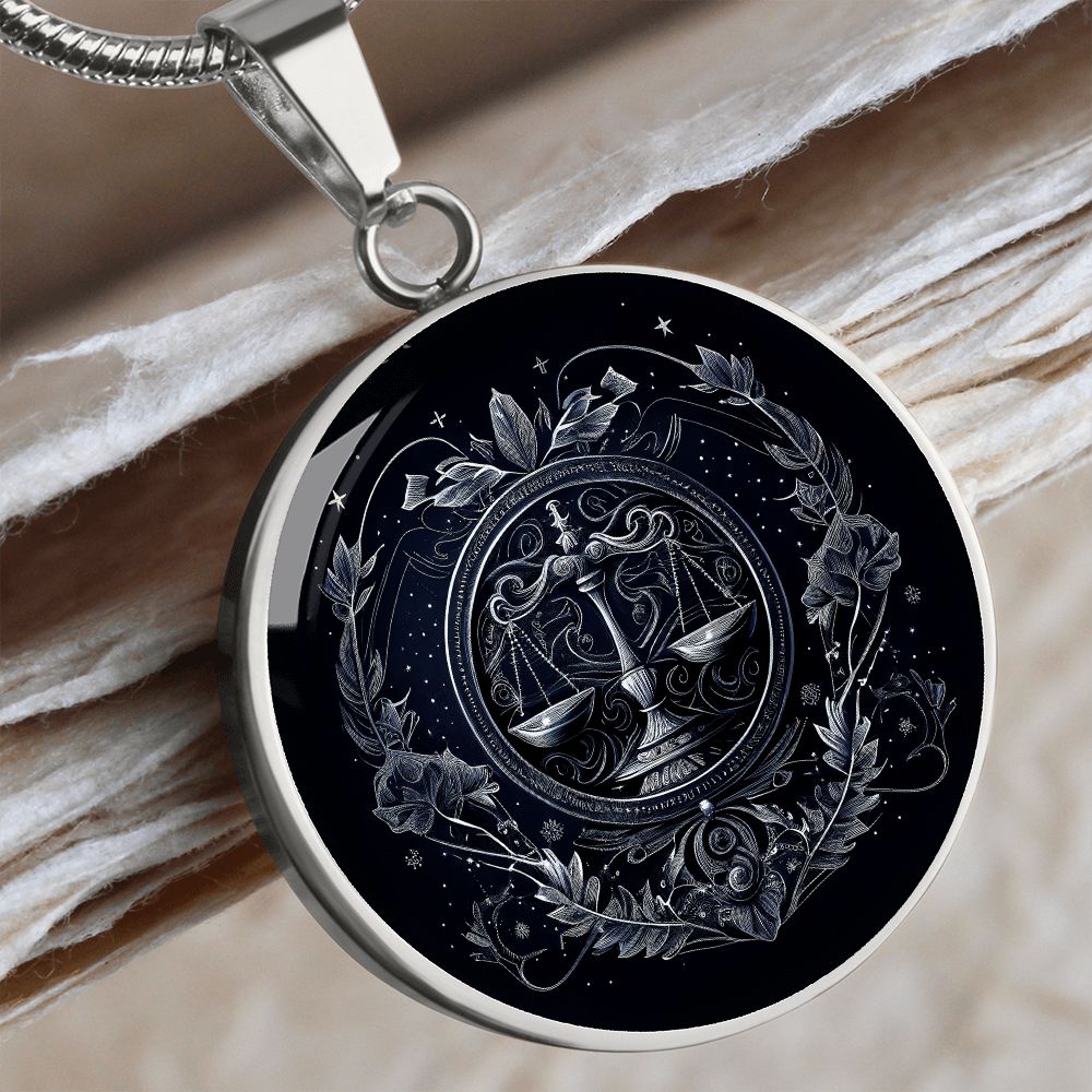 Libra Zodiac Jewelry Pendant Necklace in Liquid Glass - Can be Personalized with Engraving - Horoscope BirthdatesSeptember 22 and October 23