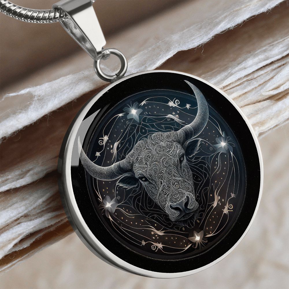 Taurus Zodiac Jewelry Pendant Necklace in Liquid Glass - Can be Personalized with Engraving - Horoscope Birthdates April 20 - May 20