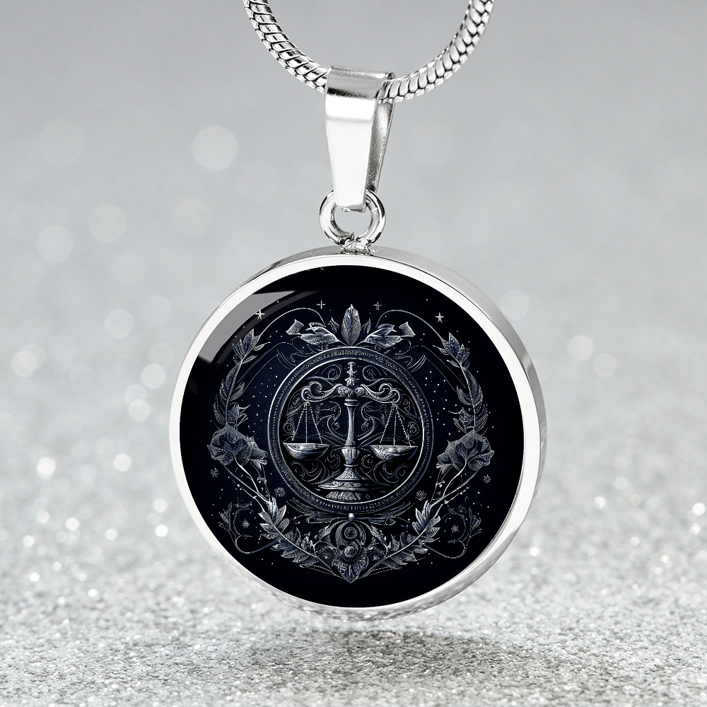 Libra Zodiac Jewelry Pendant Necklace in Liquid Glass - Can be Personalized with Engraving - Horoscope BirthdatesSeptember 22 and October 23