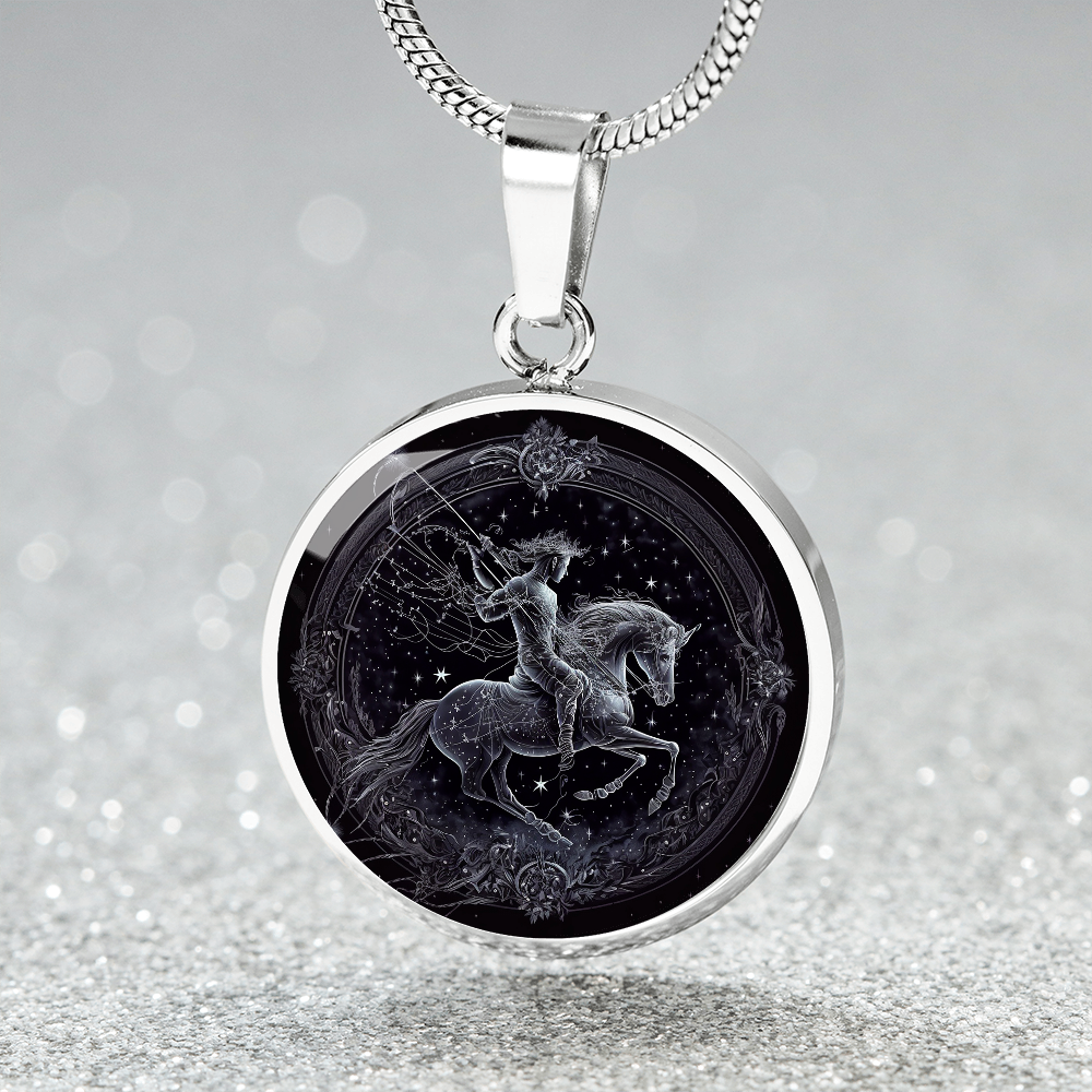 Sagittarius Zodiac Jewelry Pendant Necklace in Liquid Glass - Personalized Engraving Option - Horoscope Birthdates November 22 to December 21.