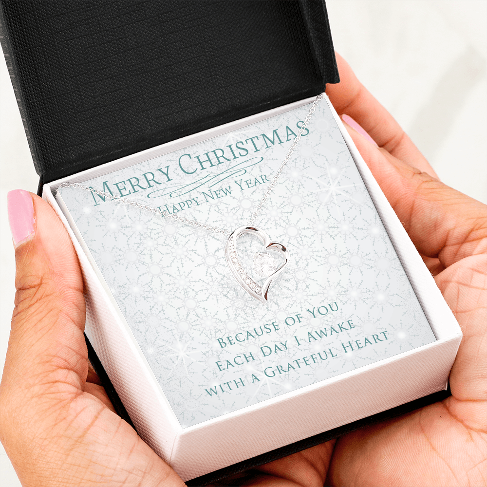 Because of You Each Day I Awake with a Greatful Heart -Merry Christmas Happy New Year NECKLACE gift opening